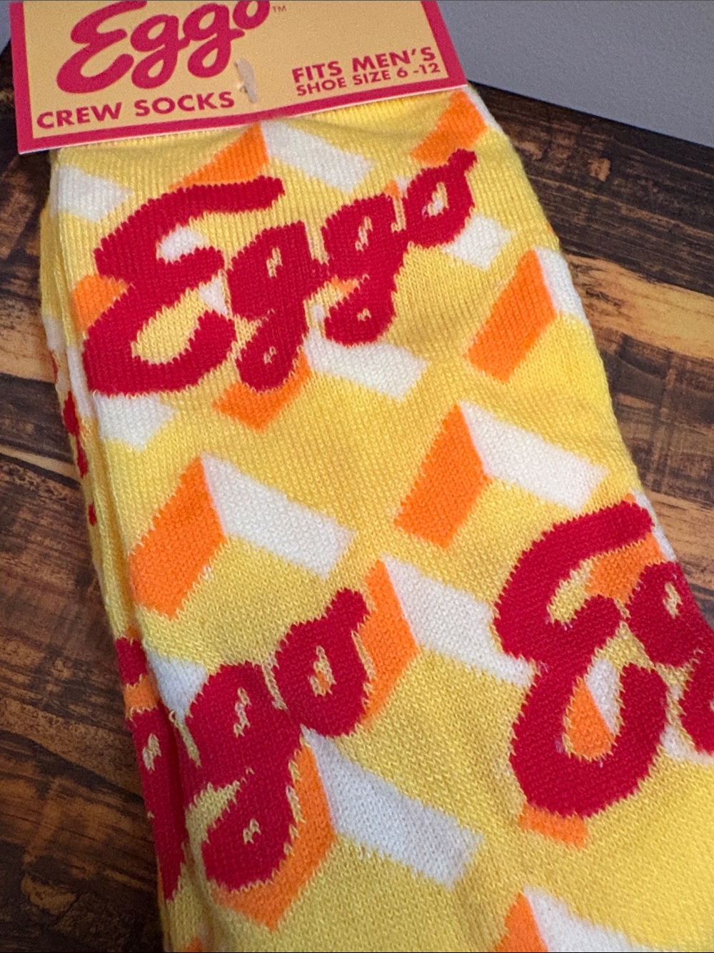 Eggp Let go of my Eggp Men's Crew Socks Graphic Yellow Red Logo New w/ Tags